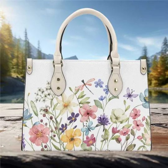 Luxury Women leather Handbag tote purse "white handles only beautiful spring
