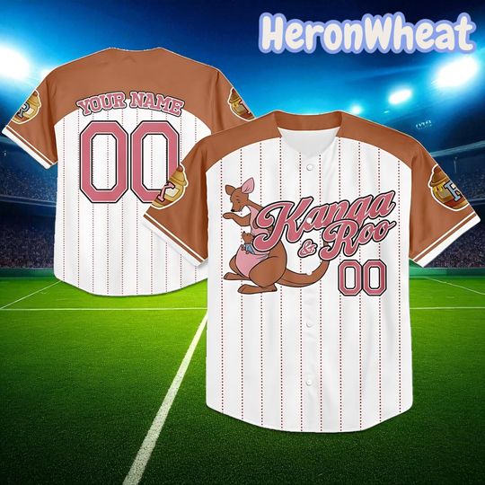 Custom Kanga and Roo Brown Dot Baseball Jersey, Personalized Winnie Inspired Shirt for Kids and Adults, Family Matching Disney Outfit