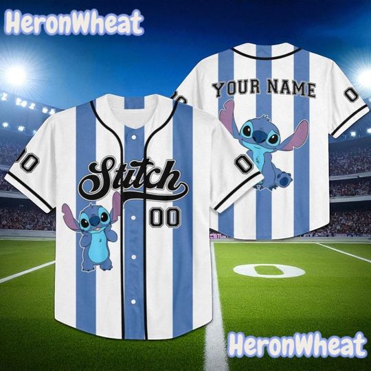 Discover Custom Disney Stitch Baseball Jersey, Personalized Name Number Jersey for Kids Youth Adults, Cute Stitch Game Day Shirt, Lilo & Stitch Gift