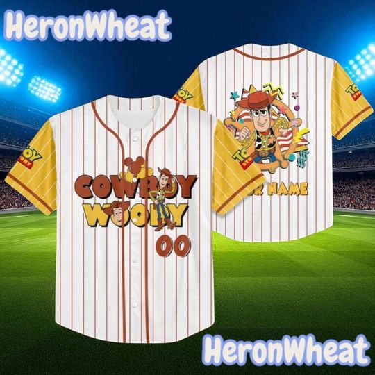 Custom Woody Baseball Jersey, Toy Story Inspired Shirt for Kids Men Women, Personalized Name Number, Disney Fan Gift Jersey, Unisex Fit