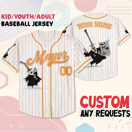 Discover Custom The Nightmare Before Christmas Mayor Baseball Jersey, Halloween Shirt, Personalized Jersey, Kids Youth Adult Outfit Gift