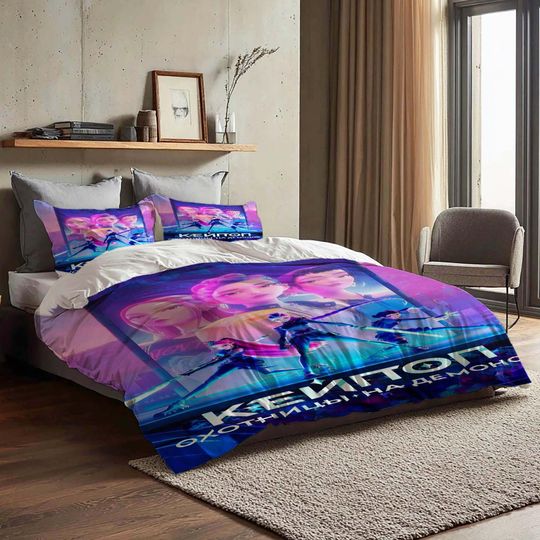 Custom Kpop Demon Hunters Duvet Cover Three Bedding Set Personalized Name Birthday Bedding Quilt Cover Christmas Halloween Gift
