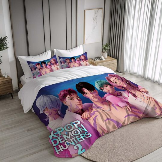 Halloween Gift Kpop Demon Hunters Duvet Cover Bedding Set for Holiday Gifts,Pillowcases,Personalized Name Quilt Cover gift for Christmas.