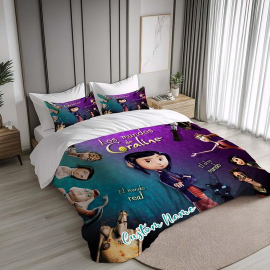 Halloween Personalized Coraline Duvet Cover Bedding Set for Holiday Gifts,Pillowcases,Name Quilt Cover gift for Halloween,Christmas.
