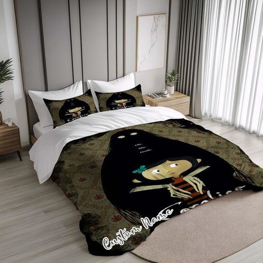 Halloween Personalized Coraline Duvet Cover Bedding Set for Holiday Gifts,Pillowcases,Name Quilt Cover gift for Halloween,Christmas.