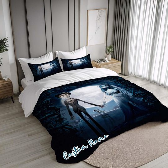 Halloween Corpse Bride Duvet Cover Bedding Set for Holiday Gifts,Pillowcases,Personalized Name Quilt Cover gift for Halloween,Christmas.