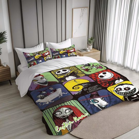 Halloween Corpse Bride Duvet Cover Bedding Set for Holiday Gifts,Pillowcases,Personalized Name Quilt Cover gift for Halloween,Christmas.