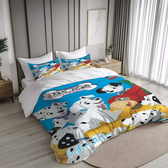 Discover Custom Name 101 Dalmatiangs Bedding Set Duvet Cover 2 Pillowcases,Personalized Quilt Cover,Perfect Gift for Halloween,Christmas,Birthday.