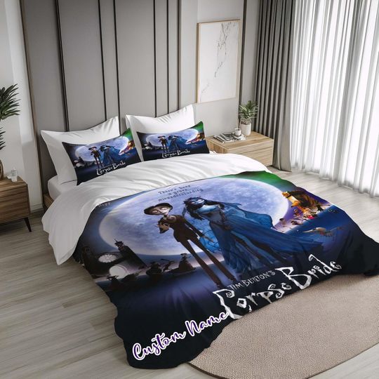 Halloween Corpse Bride Duvet Cover Bedding Set for Holiday Gifts,Pillowcases,Personalized Name Quilt Cover gift for Halloween,Christmas.