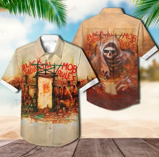 Black Sabbath Mob Rules Short Sleeve Hawaiian Shirt, Men’s Casual Clothing