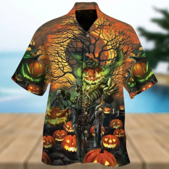 Discover Halloween Moon Night Skull Hawaiian Shirt