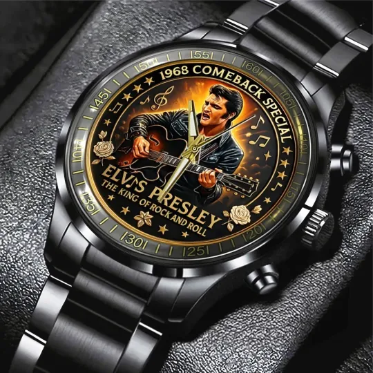 Elvis Presley Black Stainless Steel Watch 1968 Comeback Special