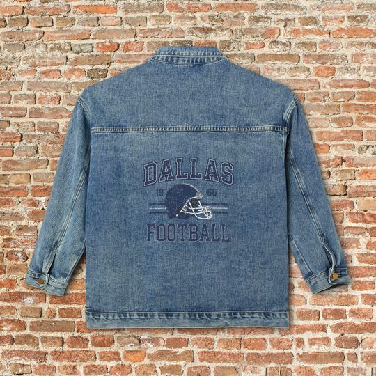 Discover Dallas Womens Denim Jean Jacket, Vintage Varsity Football Coat, Big D Retro Game Day Gear, Tailgate Apparel Gift For Her, Team Mom