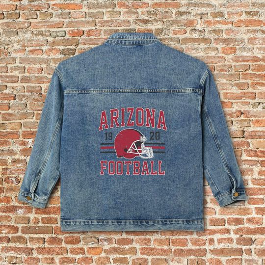 Arizonna Womens Denim Jean Jacket, Vintage Varsity Football Coat, Bird Gang Retro Game Day Gear, Tailgate Apparel Gift For Her, Team Mom