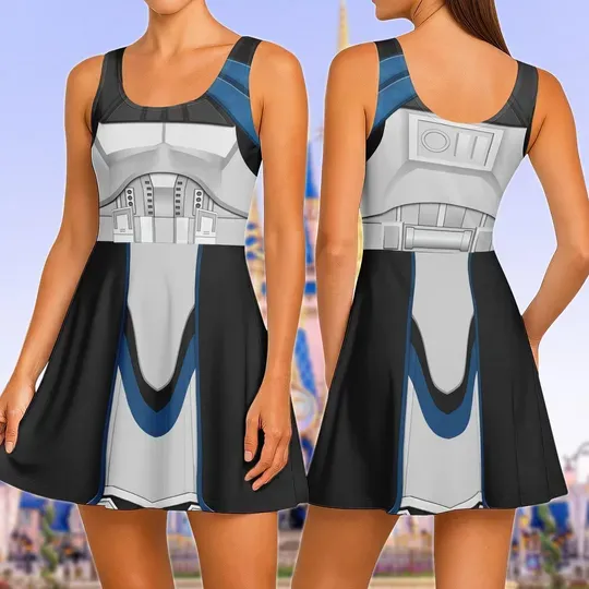 The Clone Trooper Cosplay Skater Dress, Star Wars Women Dress, Robots Halloween, Galaxy's Edge Dress, Gift For Her
