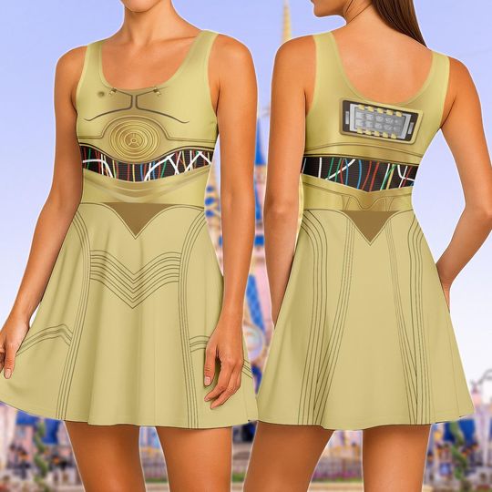 Discover C3PO Star Wars Cosplay Skater Dress, Star Wars Droid Women Dress, Robots Movie Dress For Her