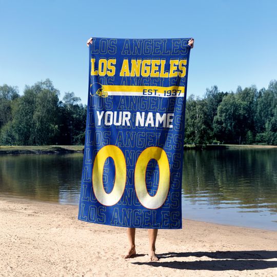 Discover Los Angeles Football Vintage Personalized Beach Towel, Game Day Pullover, Ram 90s Style Football Towel, Ram Fans Gift BFA18