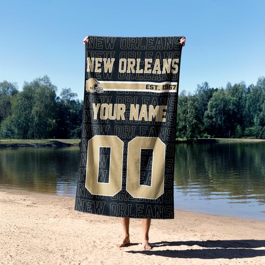 New Orleans Football Personalized Beach Towel,New Orleans Football Towel,Retro Saint Football Towel,Sunday Football BFA4