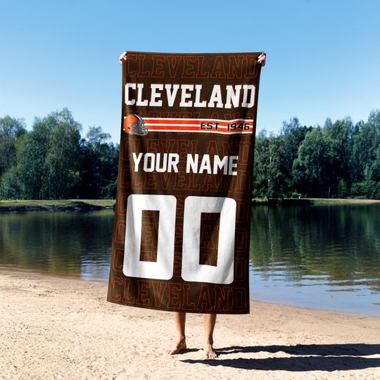 Cleveland Football Vintage Personalized Beach Towel, Retro Cleveland Brown Football Towel, Cleveland Fan Gift, Sunday Football  BFA16