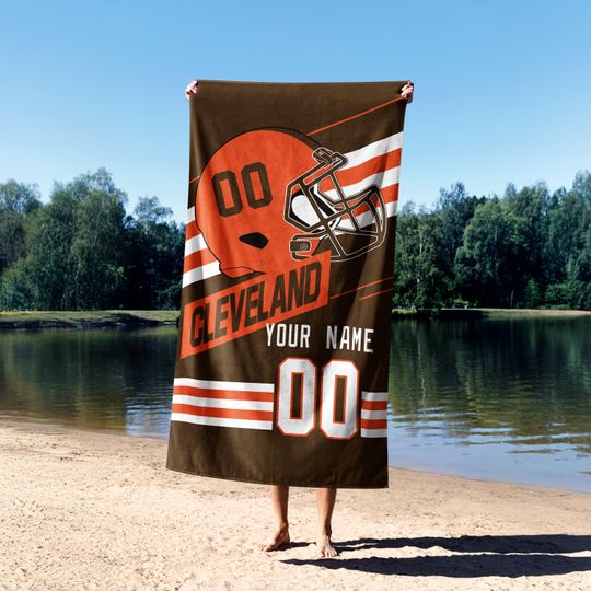 Cleveland Football Vintage Personalized Beach Towel, Retro Cleveland Brown Football Towel, Cleveland Fan Gift, Sunday Football  BFB23