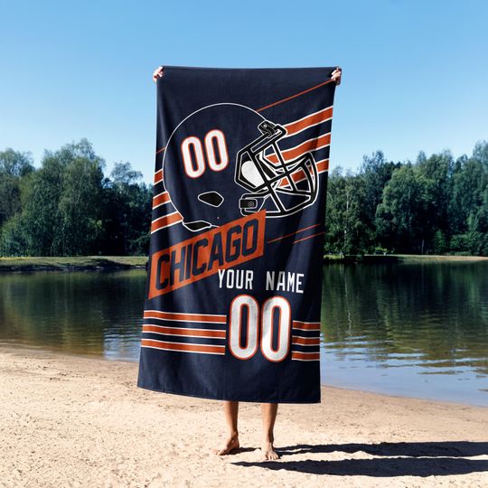 Chicago Football Personalized Beach Towel,Retro Chicago Bear Football Towel , Chicago Bear Fan Gift , Sunday Football BFB12