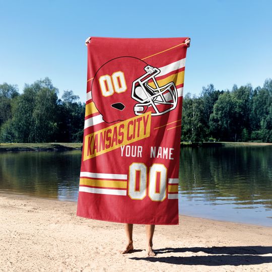 Kansas City Football Personalized Beach Towel, Kansas City Football Towel, Football Towel, Kansas City Fan Gifts BFB8