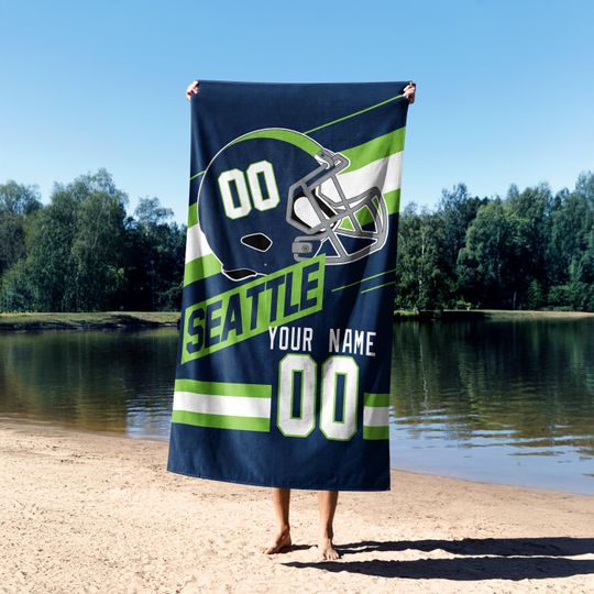 Discover Seattle Football Vintage Personalized Beach Towel,Seattle Seahawk Football Family Towel, Seahawk Fans Gift, Retro Seattle Football BFB7