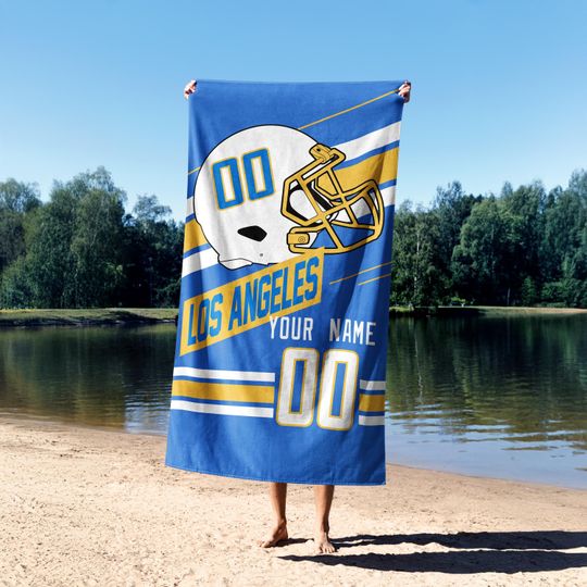 Los Angeles Football Vintage Personalized Towel,Los Angeles Charger Football Towel,Los Angeles Football Fans Gift, Sunday Football BFB29