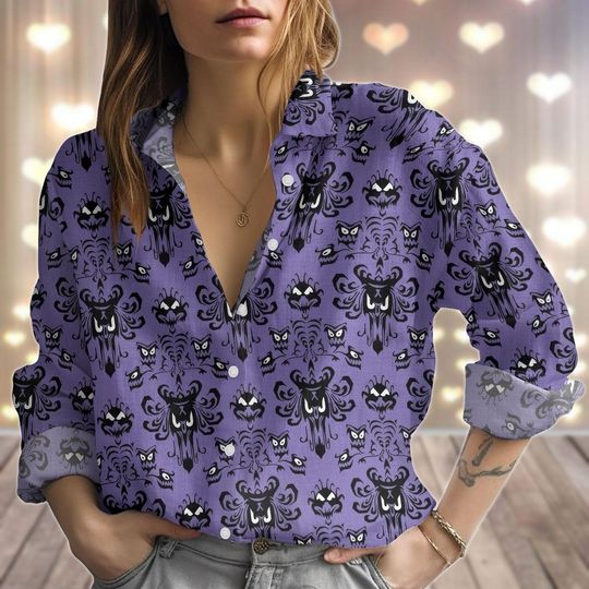 Haunted Mansion Linen-Look Shirt, Disneyland Halloween Blouse Shirt, Hitchhiking Ghost Women Shirt, Foolish Mortals Shirt, Spooky Gift