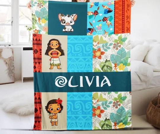 Personalized Moana Blanket  Princess Inspired Baby Name Blanket