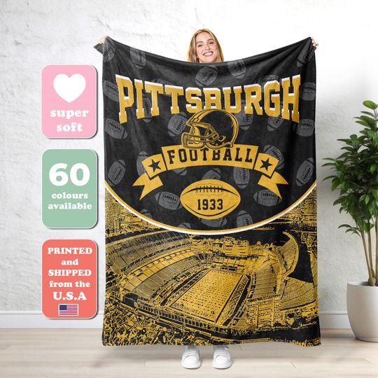 Discover Pittsburgh Football Vintage Personalized Blanket,Vintage Pittsburgh Blanket,Gift for Football Fan, Pittsburgh Fans Gift FB3