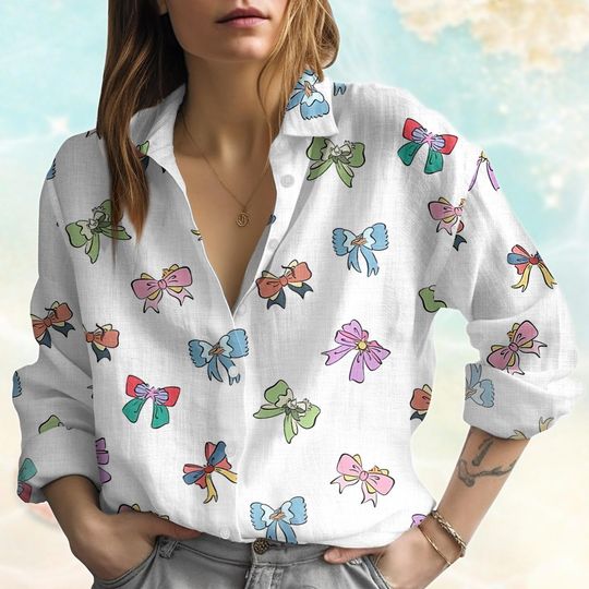 Discover Princess Coquette Bows Linen-Look Shirt, Disney Princess Women Shirt, Disneyland Magic Blouses Top, Disney Girl Trip Shirt, Summer Gift