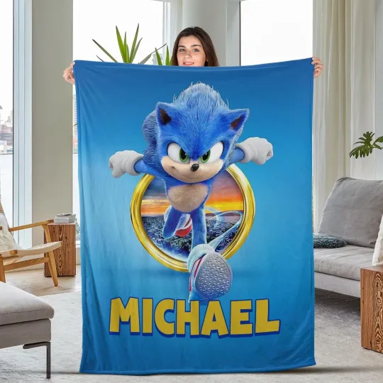 Personalized Sonic The Hedgehog Blanket, Custom Sonic Blanket