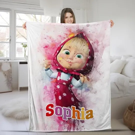 Personalized Marsha And The Bear Theme Birthday Blanket