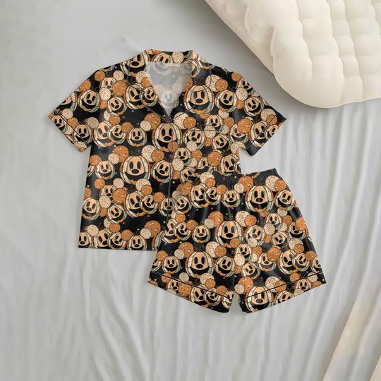 Discover Halloween Pumpkin Mouse Short Pajamas Set, Halloween MK Mouse Pumpkin Sleepwear, Cartoon Character Homewear, WDW Cartoon Pjs