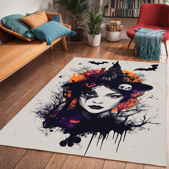 Discover Halloween Themed Area Rug, Gothic Witchy Spooky Home Decor, Artistic Printed Rug for Living Room