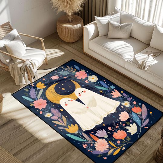 Discover Cute Ghosts Halloween Rug, Kids Room Decor, Spooky Night and Moon Design