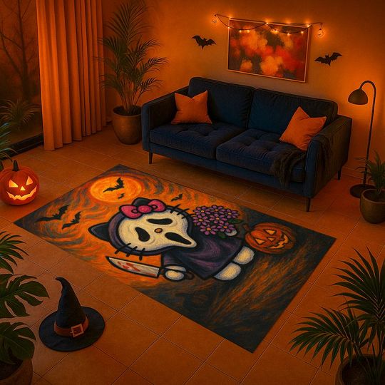 Halloween Ghost Rug, Kawaii Scary Area Carpet, Pumpkin Witch Creepy Decor, Gothic Cute Home Accent