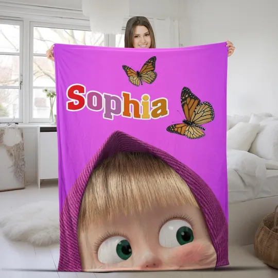 Discover Custom Name Marsha And Bear Blanket, Marsha Bear Cartoon Velvet Blanket, Sofa Bl
