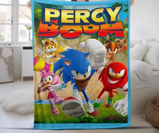 Custom Sonic The Hedgehog Blanket Personalized Cartoon Hedgehog Minky Sherpa Blanket