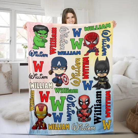 Discover Personalized Super Hero Blanket, Super Hero Sherpa Throw Blanket, Custom Hero Ba