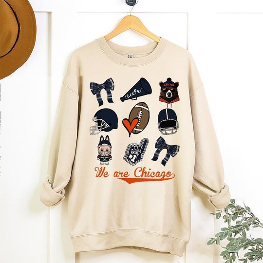Chicago Football Coquette Bow Sweatshirt, Cute Football Labubu Sweatshirt, Girl Boy Cheer Mascot Sweatshirt Football