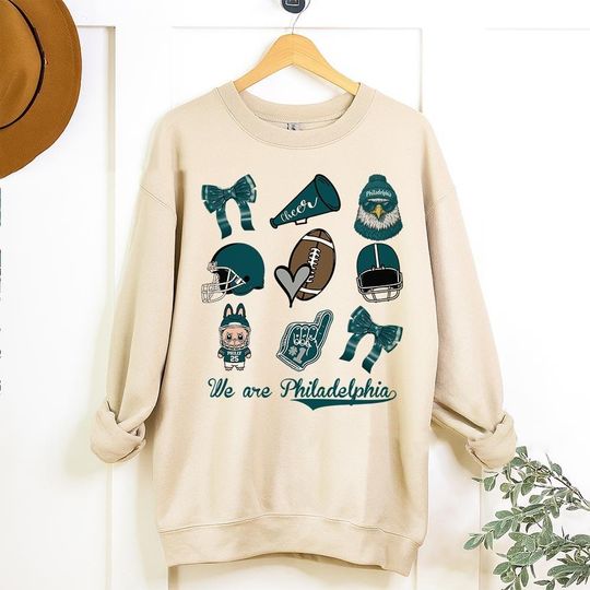 Discover Philadelphia Football Coquette Bow Comfort Color Shirt, Cute Football Labubu Toddler Tee, Girl Boy Cheer Mascot Tee Football