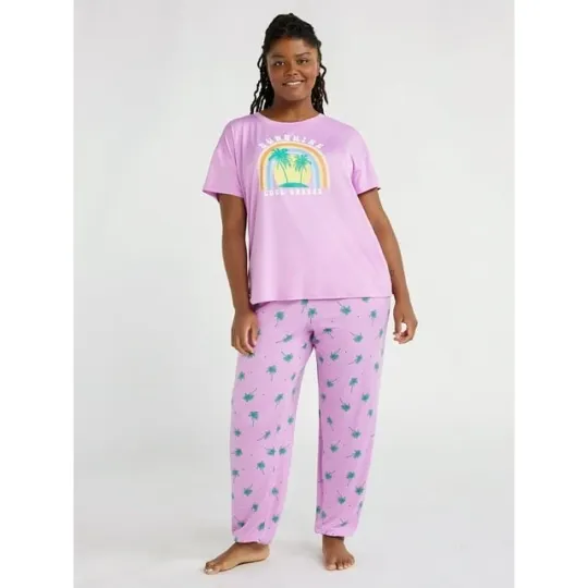 Vibrant Orchid Women's Short Sleeve T-Shirt and Jogger Pants Sleep Set, 2-Piece