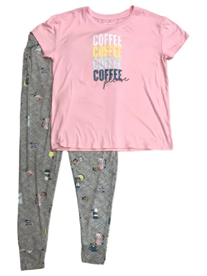 Womens Pink & Gray Coffee Please Pajamas Joggers & T-Shirt Sleep Set