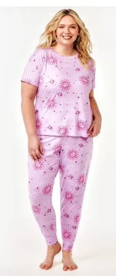 🩷SZ LRG Womens PINK Solar System artwork Pajamas Joggers & T-Shirt Sleep Set