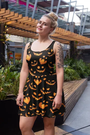 Women's Halloween Pumpkin Rockabilly Skater Dress