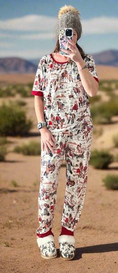 Retro Cowgirl Pajamas: Women's Western Cotton PJs - Matching Kids Sizes