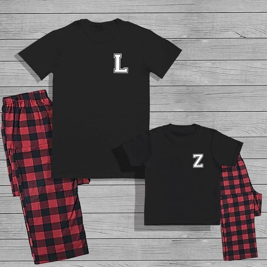 Discover Personalised Initials - Dad and Kids Matching Pyjama Set with T-shirt and Bottoms - Men's Pyjamas set - Fathers Day Gift - Dad Gift