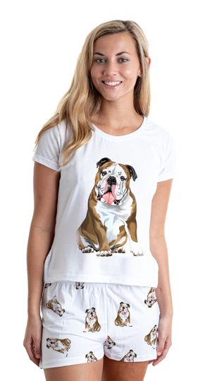 English bulldog pajama set with shorts for women, Bullie lover set, Bulldog mom gift for pet enthusiast, rescue bulldog christmas present